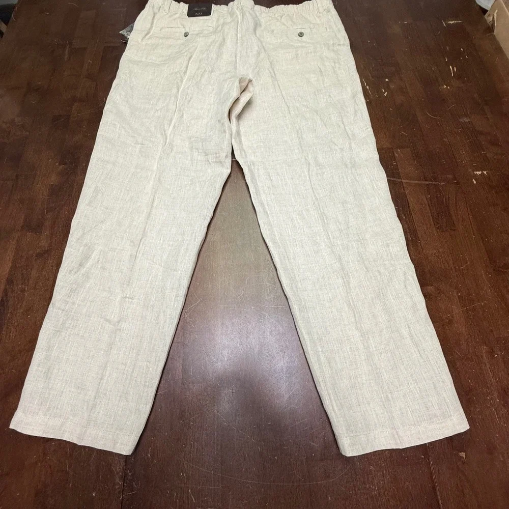New Tasso Elba Island Linen Pants Mens XXL 42/32 Natural Drawstring 61511NATKH